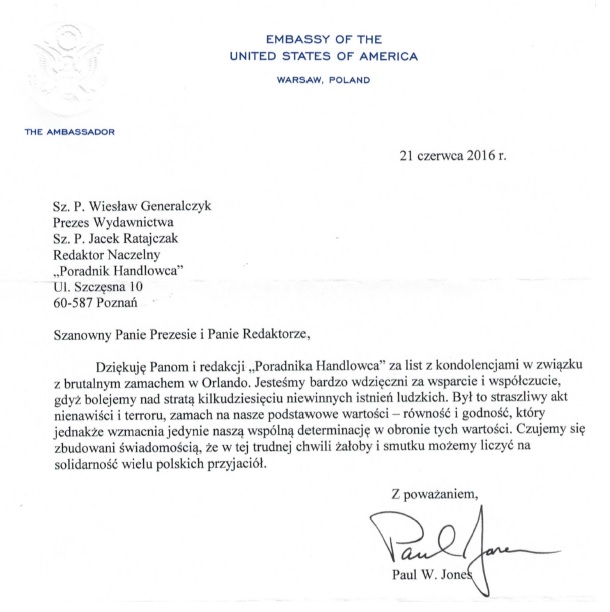 Poradnik Handlowca  – Odpowiedź ambasadora USA w Polsce