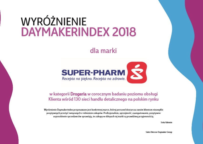 Daymakerindex 2018: Super-Pharm pierwszy w kategorii „Drogeria”