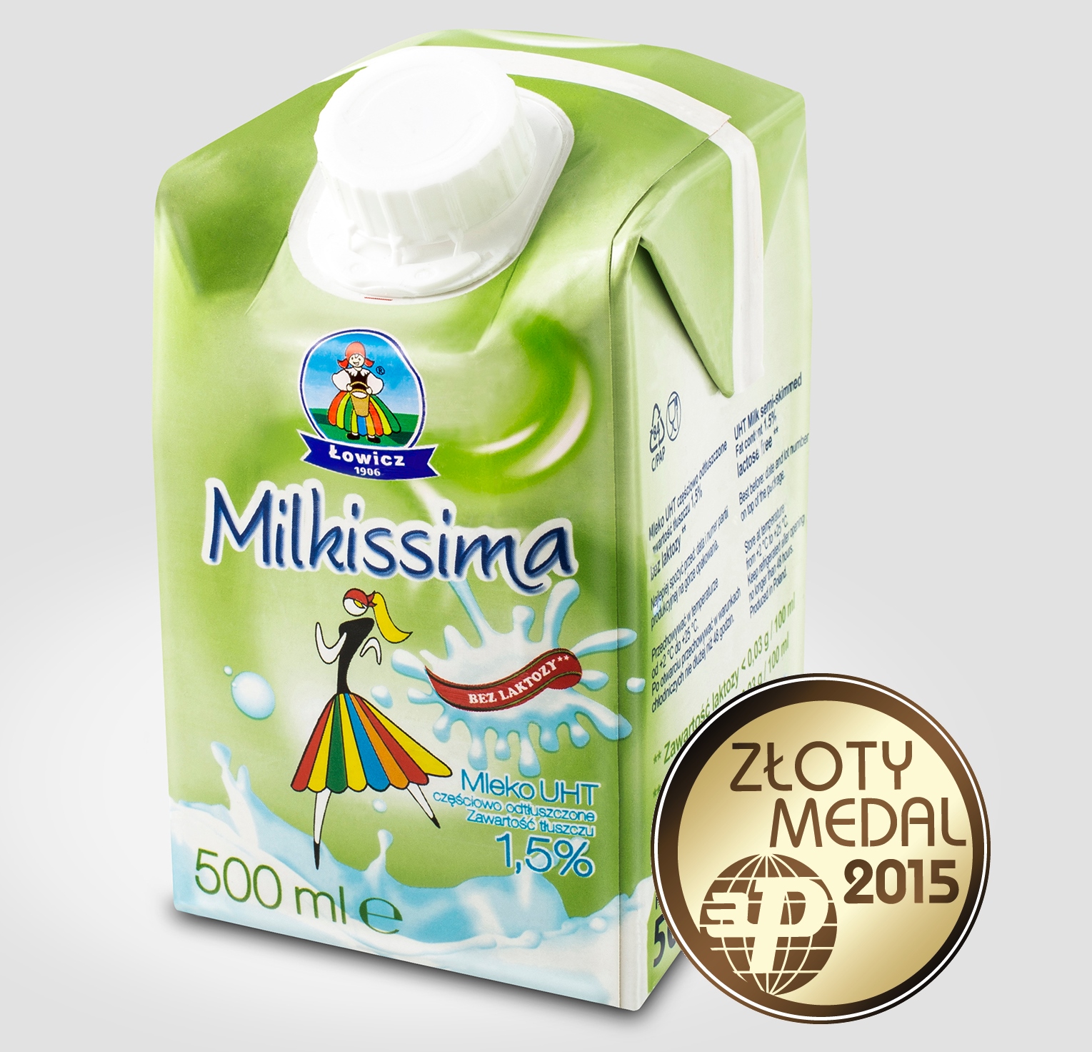 Złoty medal dla Mleka 1,5% bez laktozy 500 ml marki Milkissima
