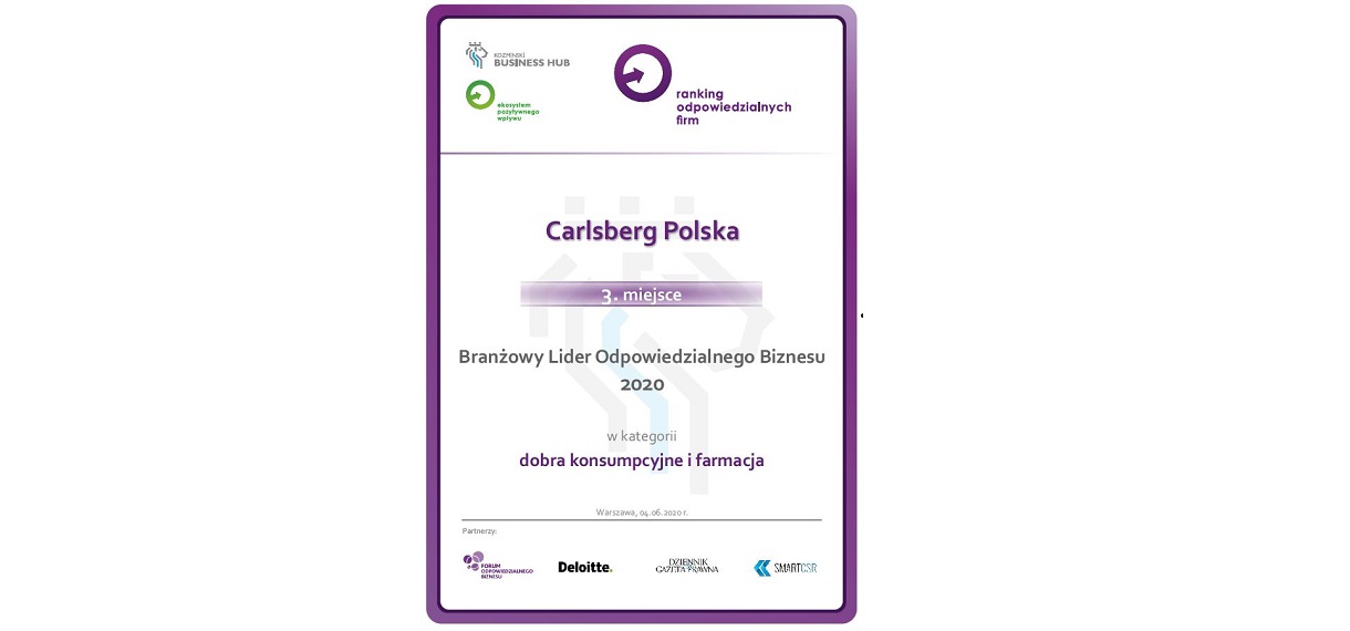 Carlsberg Polska na 3. pozycji w kategorii branżowej Rankingu Odpowiedzialnych Firm