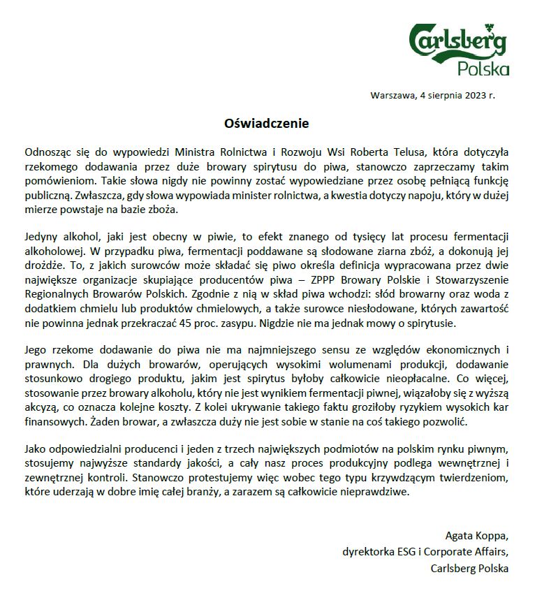 Oświadczenie Carlsberg