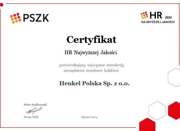 Henkel Polska kolejny rok z Certyfikatem HR Najwyższej Jakości