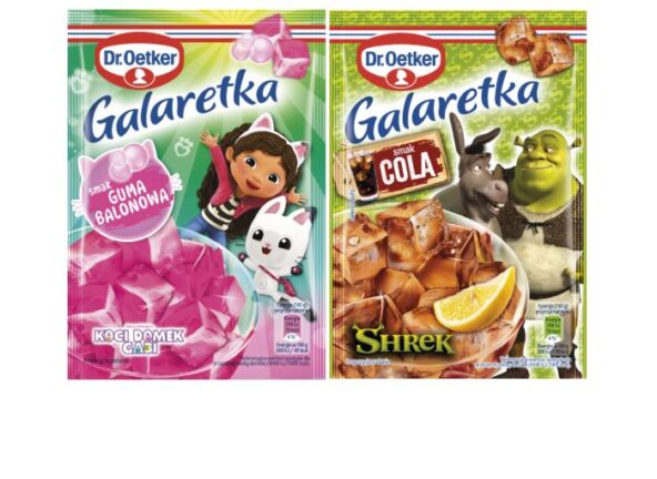 Galaretka Koci Domek Gabi o smaku gumy balonowej oraz Galaretka Shrek o smaku coli