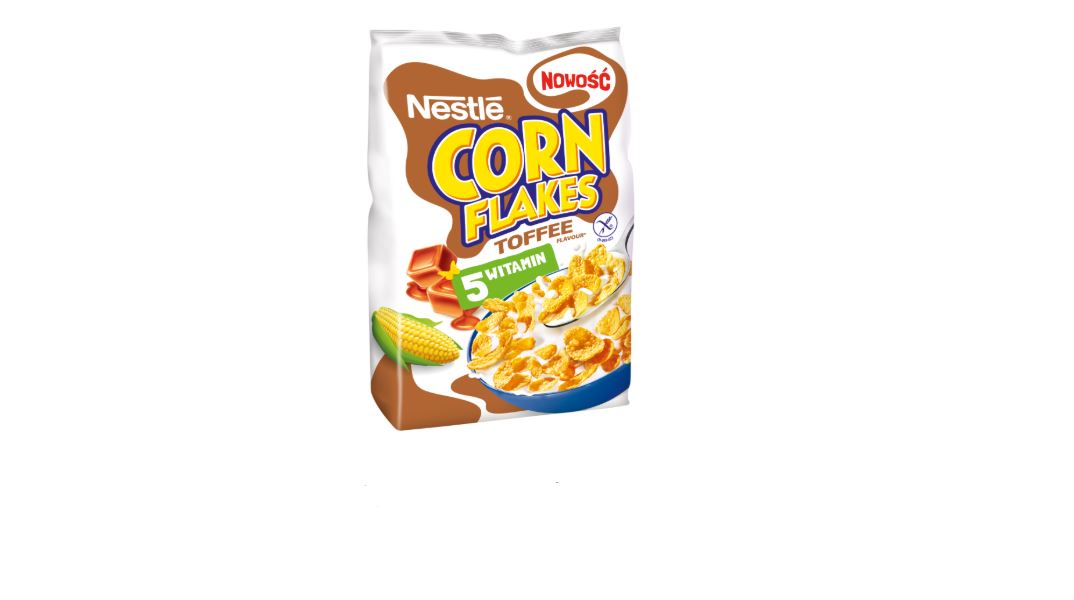 NESTLÉ CORN FLAKES TOFFEE – chrupiące płatki kukurydziane o smaku toffi, z witaminami